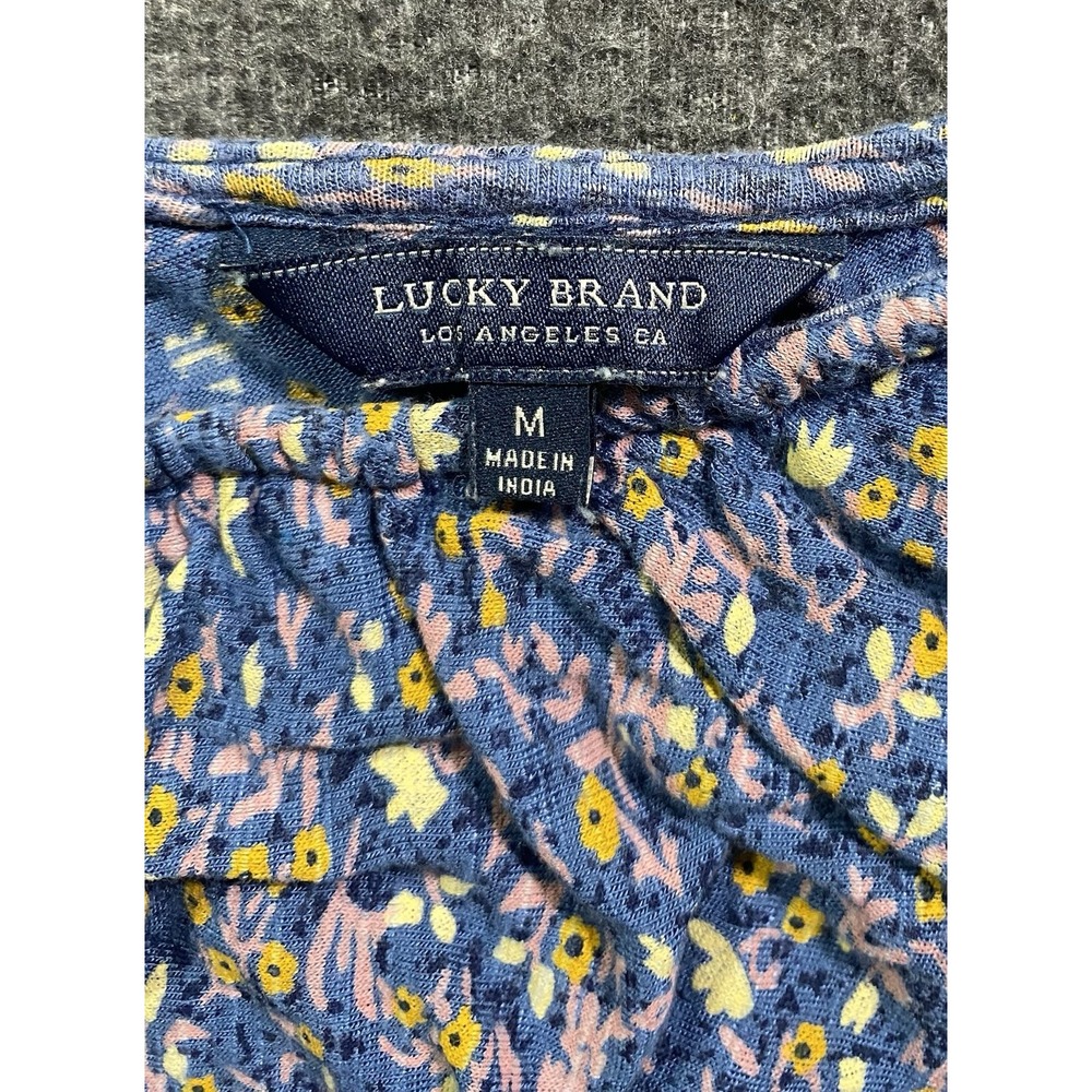 Lucky Brand Women Blue Floral Cold Shoulder Ruffle Blouse Top Boho Size M - Picture 2 of 6